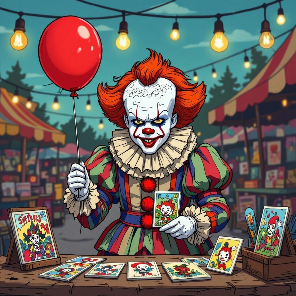 Pennywise the Clown Selling Postcards in South Park Style