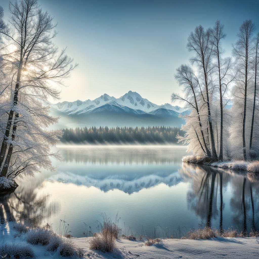 Misty Snow-Covered Mountain Landscape Photography