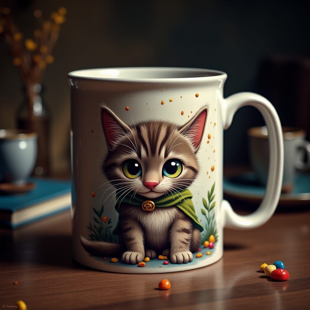 Vibrant Cartoon Cat Portrait in Hyperrealistic Style