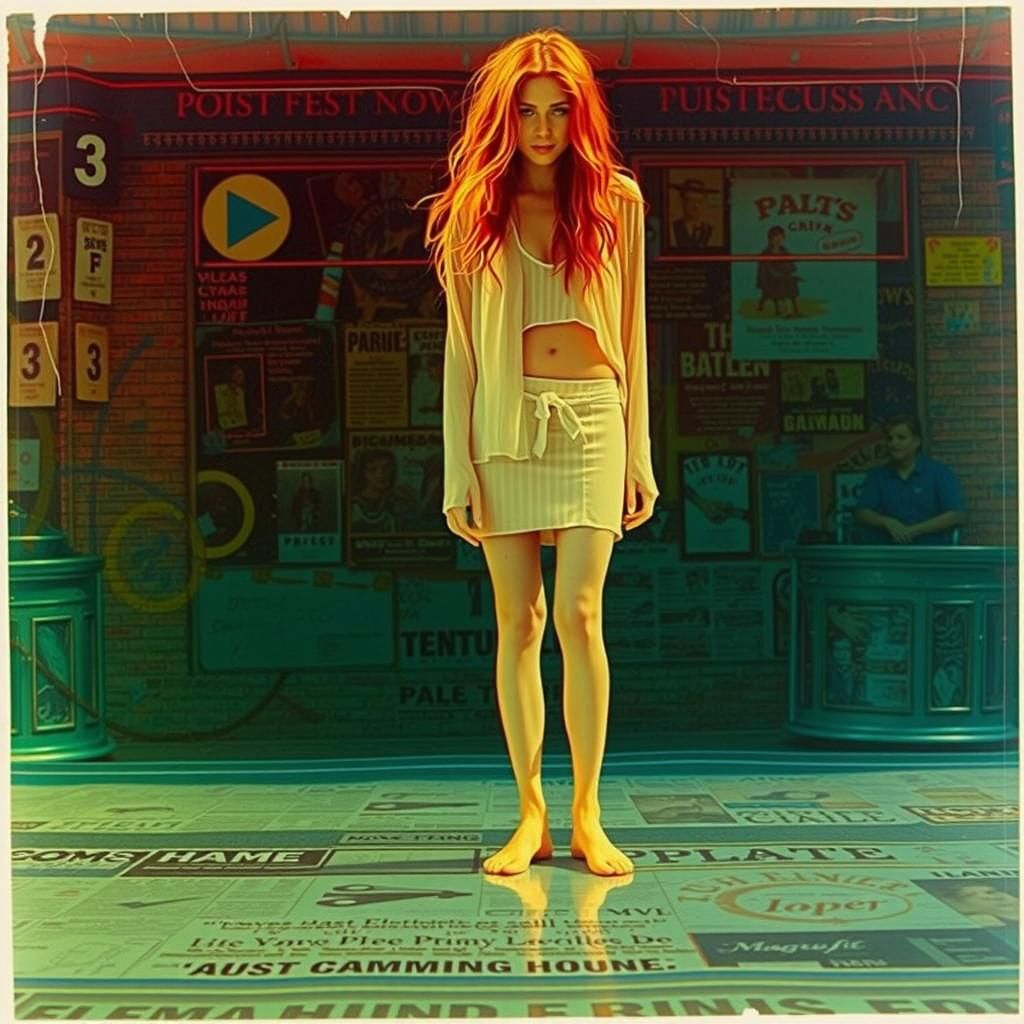 Ghostly Woman Projected on Newsprint Wall