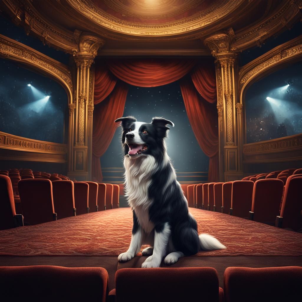 Border Collie Dog on Stage: Fantasy Concept Art