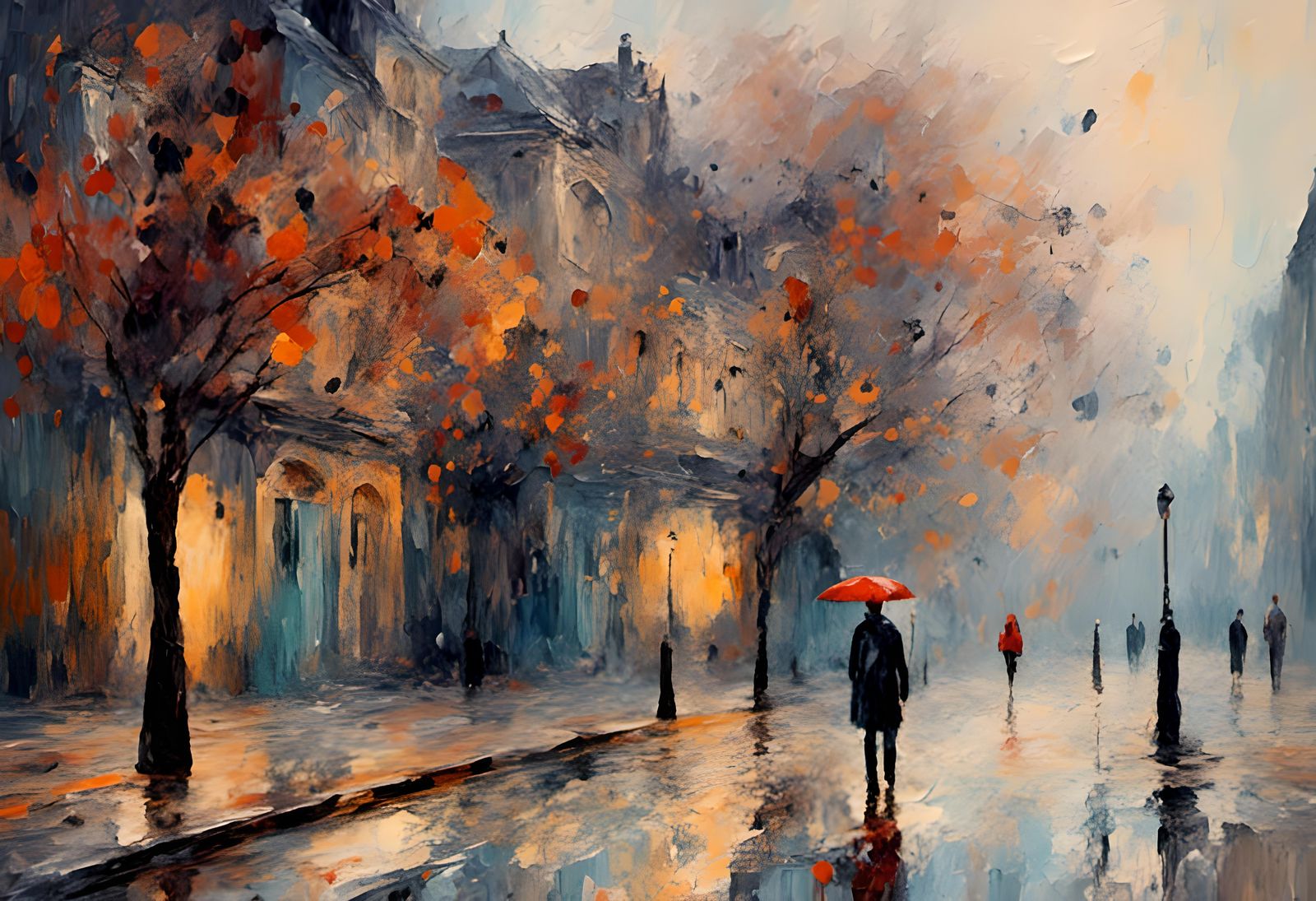 Misty London Street in Expressionist Neo-Impressionism Style