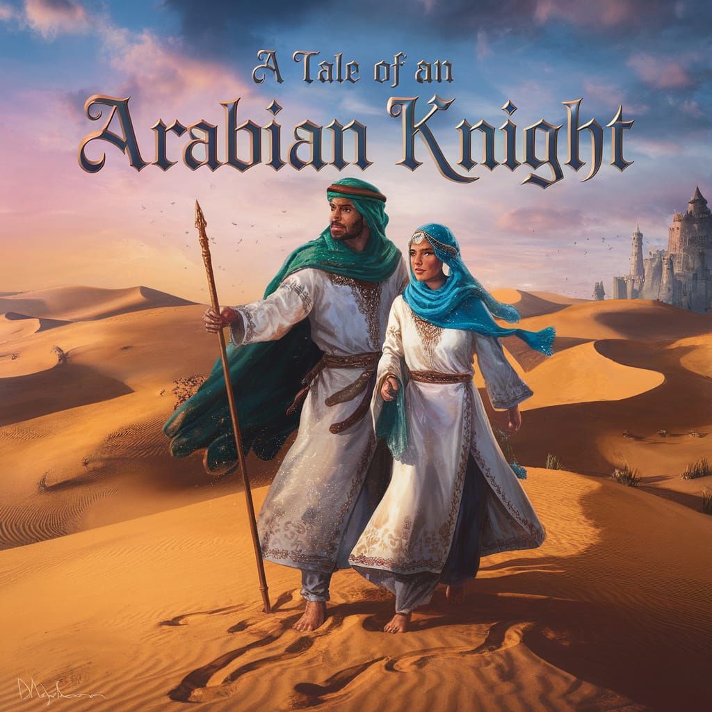 Arabian Prince and Princess on Golden Sand Dune