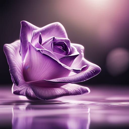 "A Perfectly translucent Amethyst Liquid Rose with a <lora:Bearstat> crystal spring, rain splashing up from silver surfa...