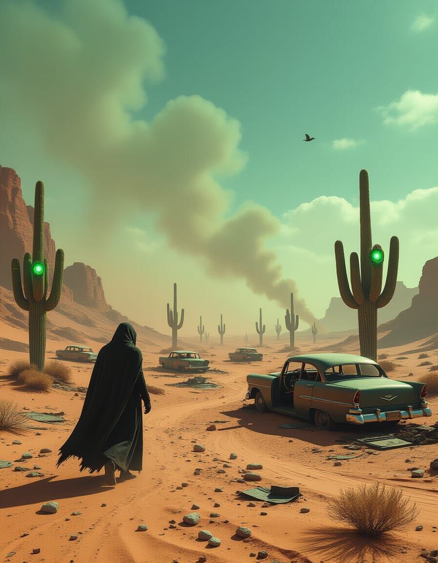 Post-Apocalyptic Desert Wanderer in Photorealistic Style