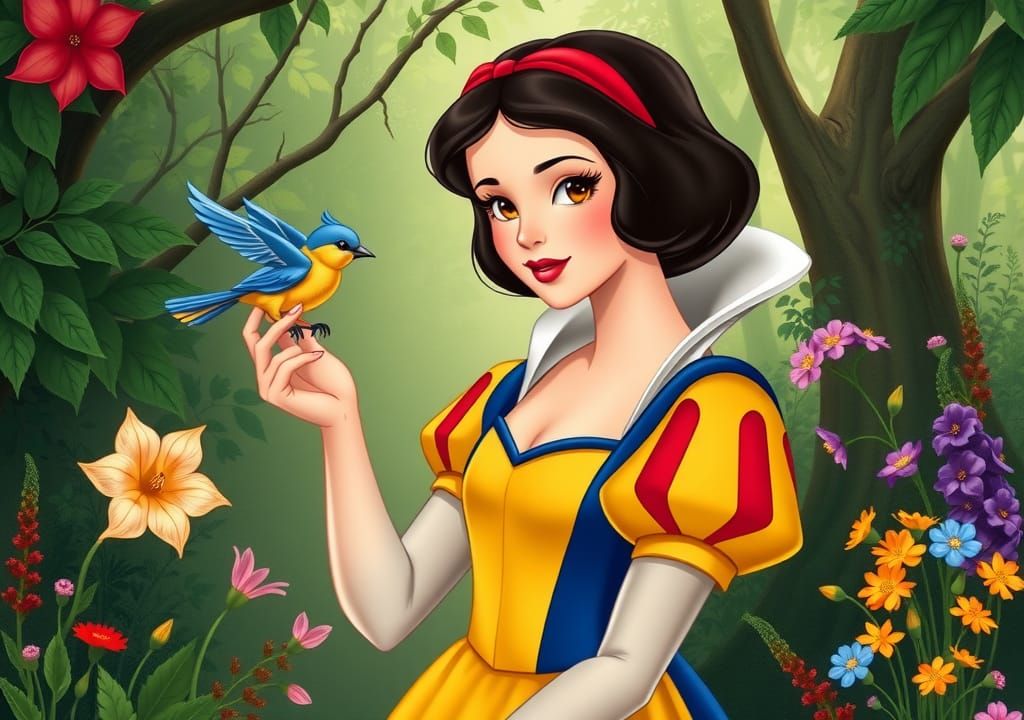 Snow White with Bluebird in Disney Golden Age Style