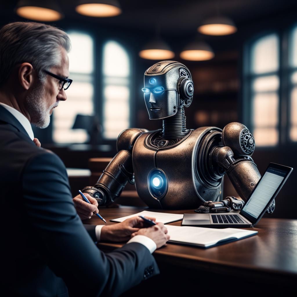 Lawyer and Chatbot on Horse at Cliff Edge