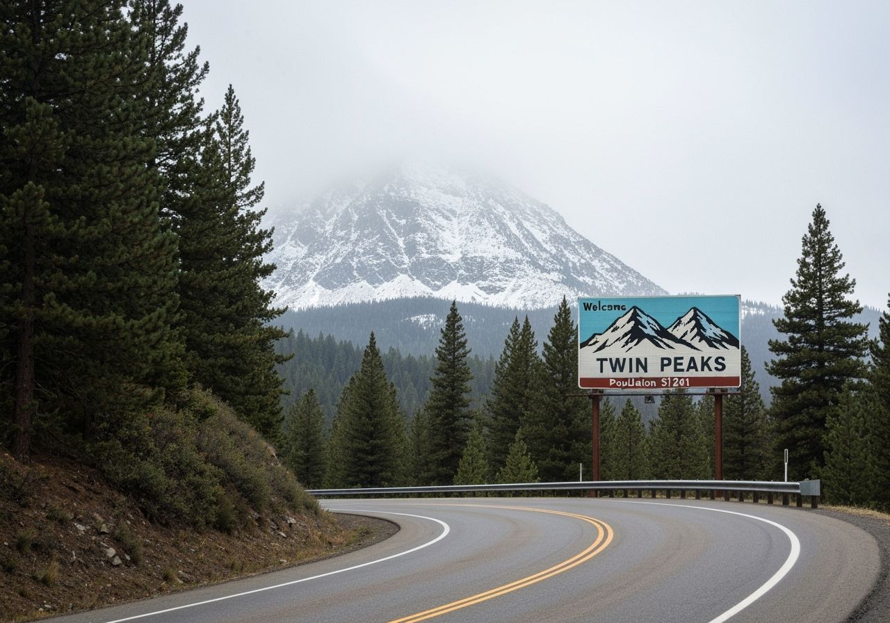 Foggy Mountain Road with Welcome to Twin Peaks Billboard