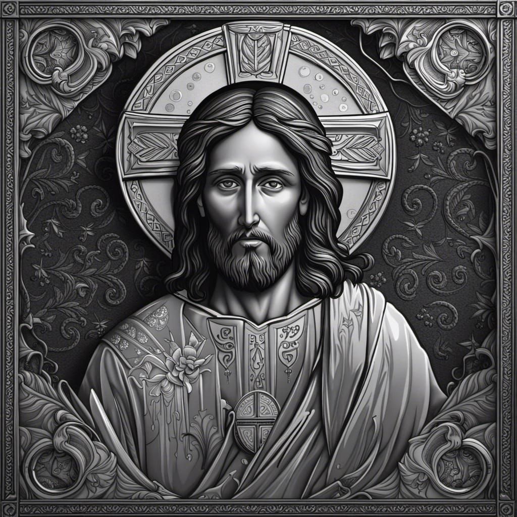 Jesus Christ Byzantine Icon in Black and White