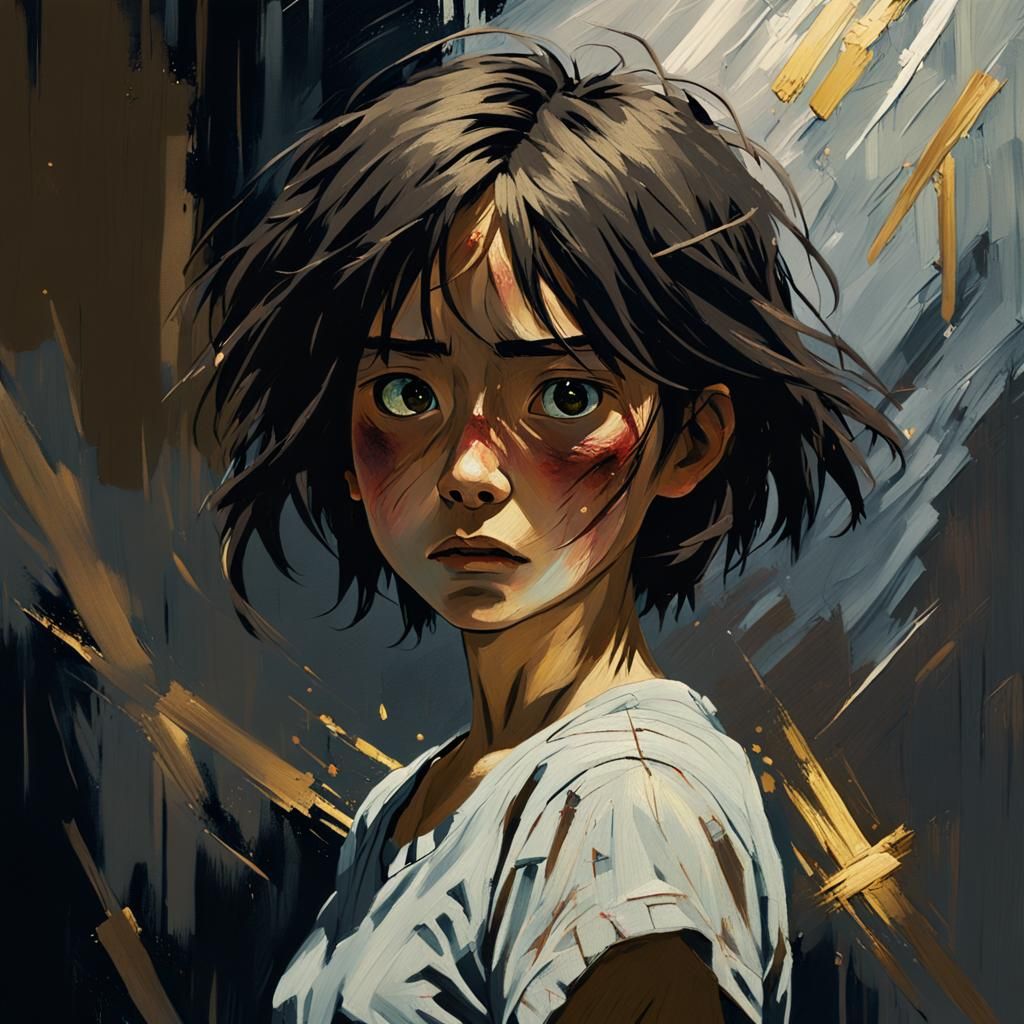 Tormented Woman in Acrylic Painting Style