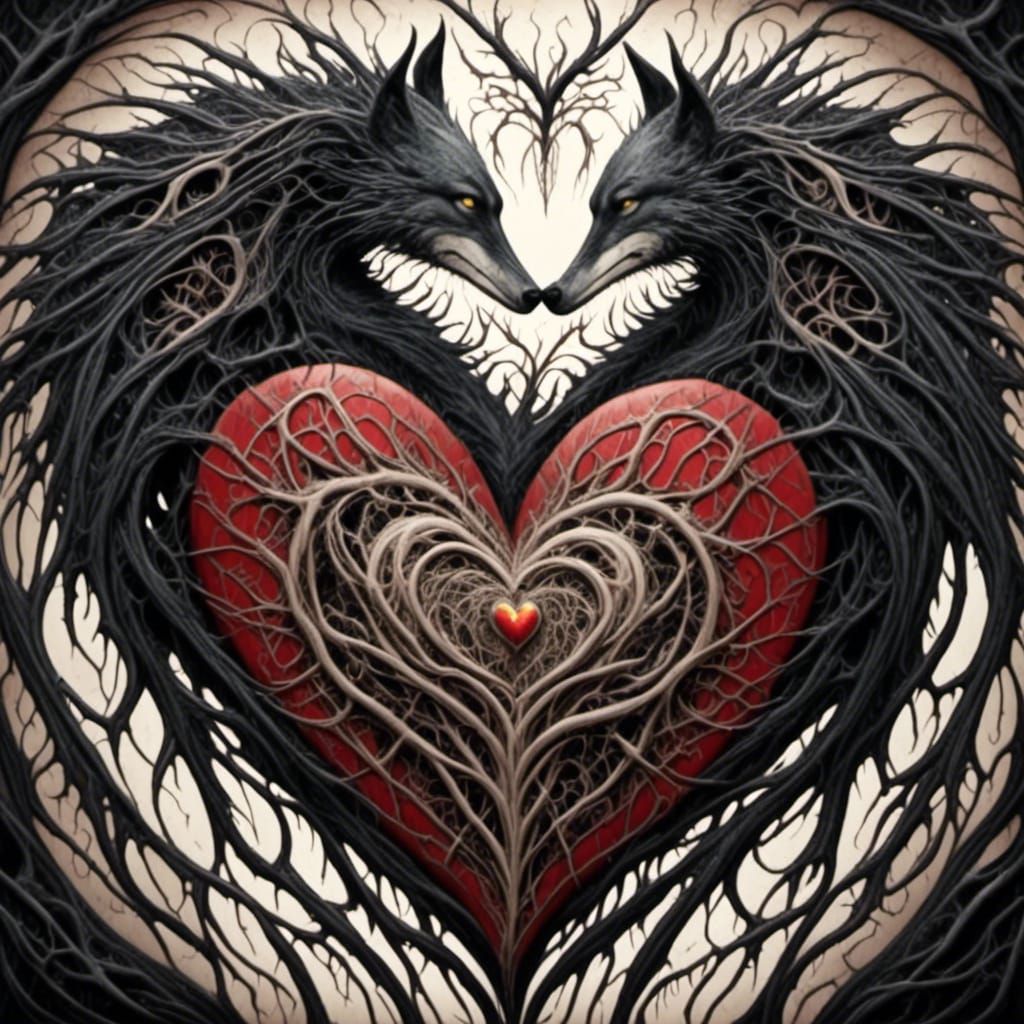 Stylized Wolf Heart AI Art