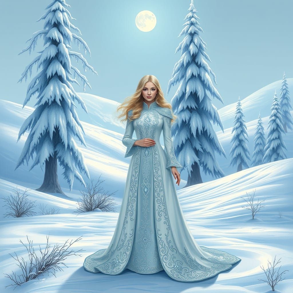 Ethereal Winter Queen in Snowy Kingdom