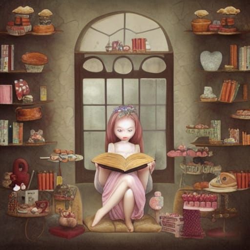 Fairy Reading at Bakery Cafe in Pop Surrealism