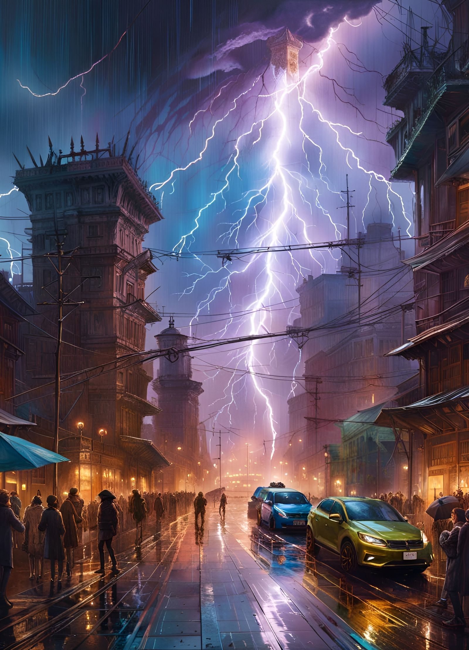 Dramatic Lightning Storm Over Cityscape