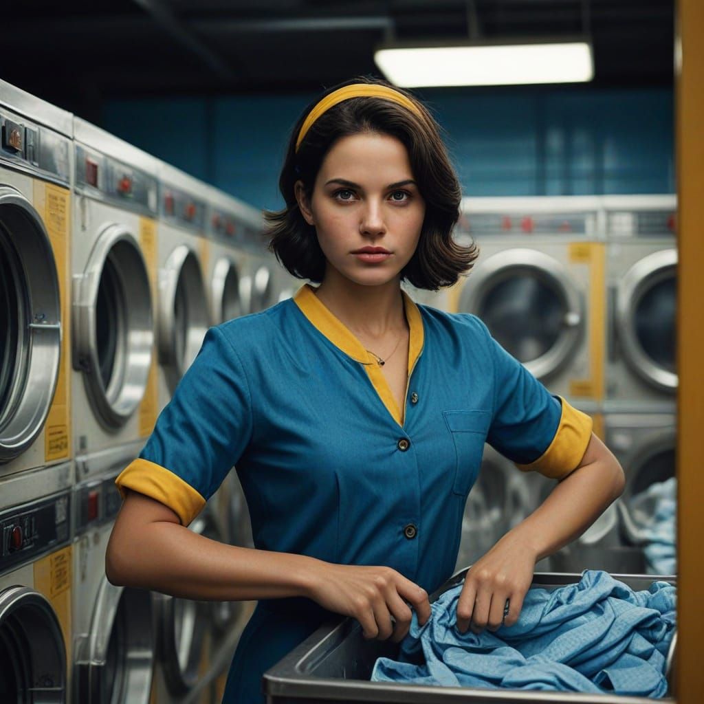 Surreal Comic Book Portrait of Vault Girl Doing Laundry