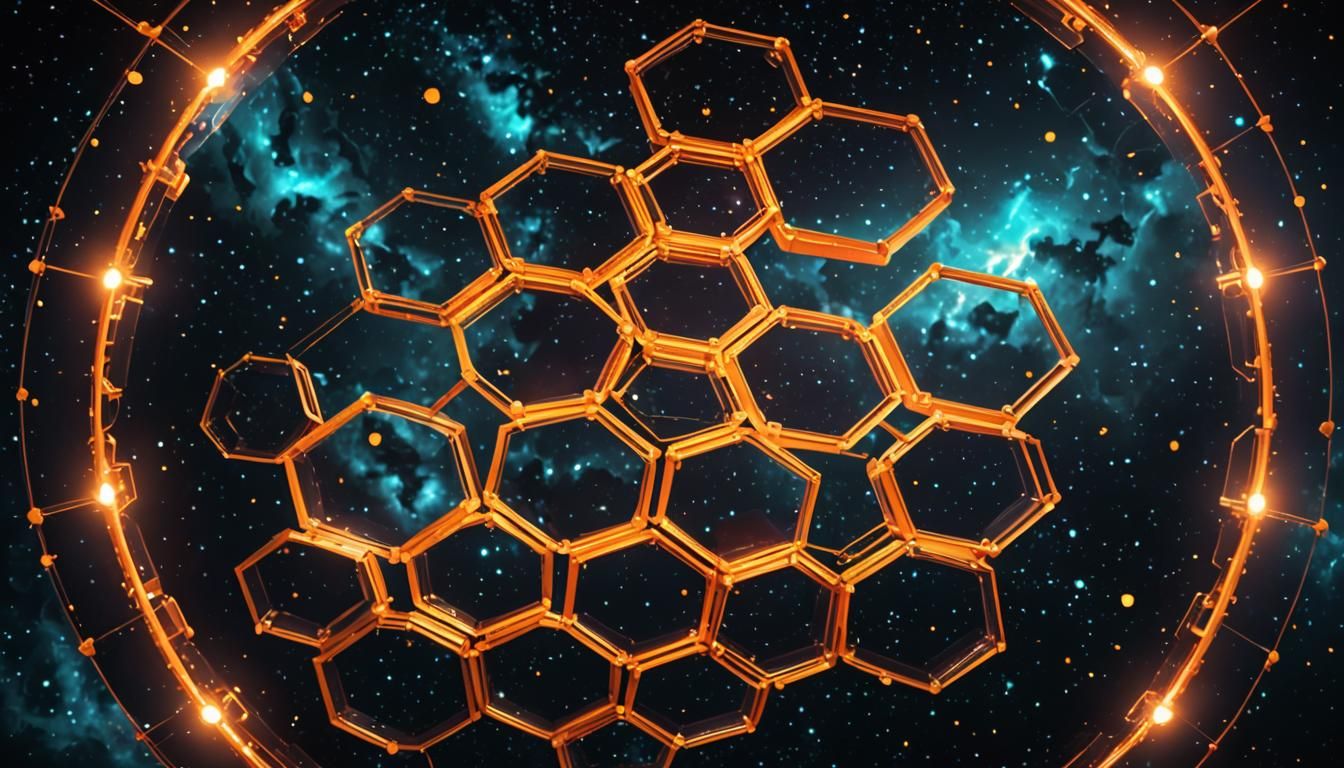 Glowing Hexagon Constellation Double Exposure in 3D