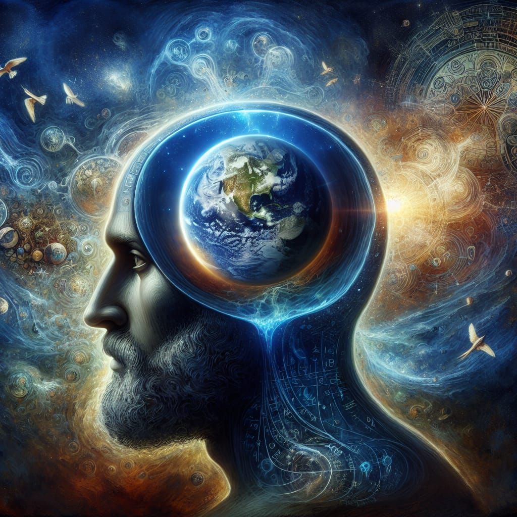 Earth Mind: Cosmic Cutaway in Mixed Media Style