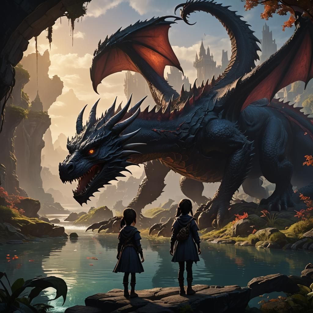 Dragon and Girl Silhouette: Fantasy Concept Art