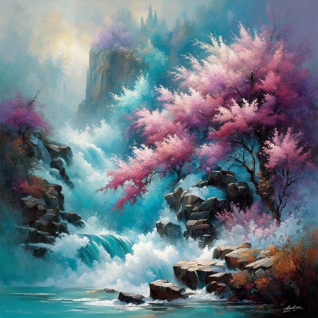 Abstract Turquoise Landscape with Gold Splash