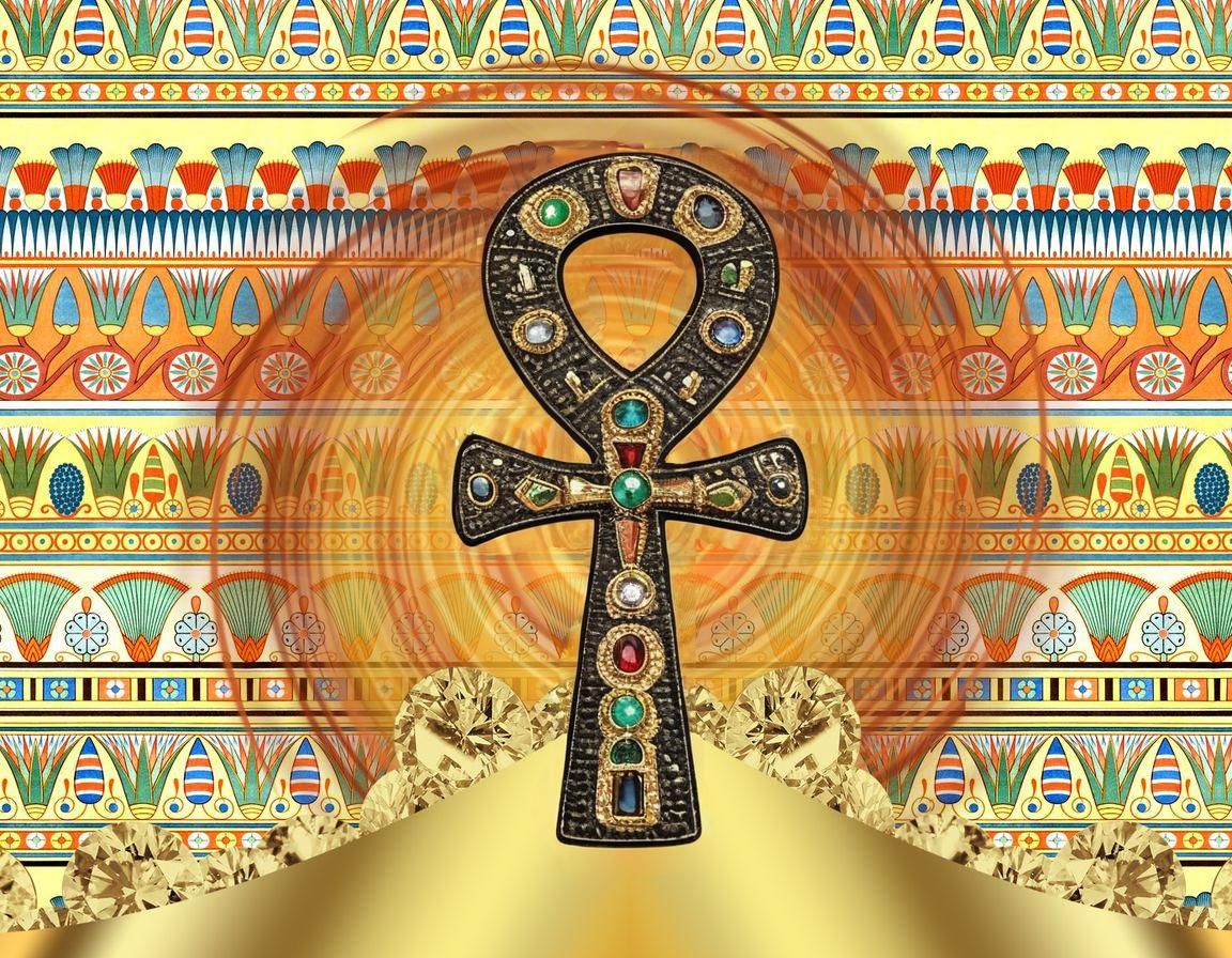 Diamond Encrusted Ankh with Precious Gemstones