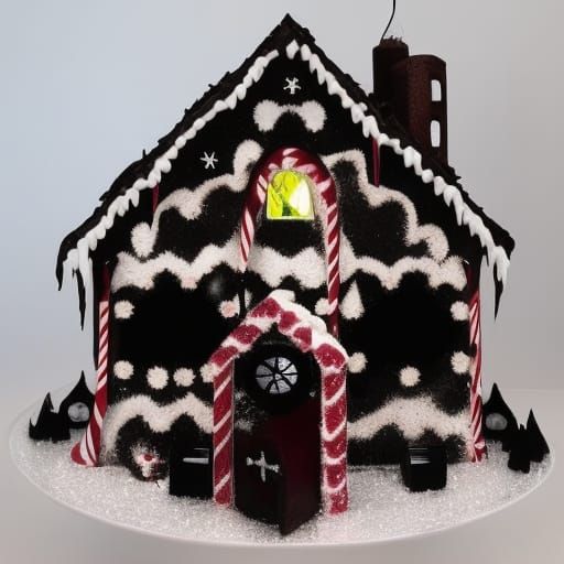 Gothic Gingerbread House with Skulls and Black Candy