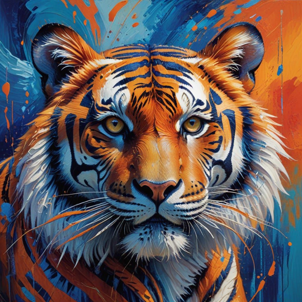 Vibrant Tiger's Face in Expressive Brushstrokes