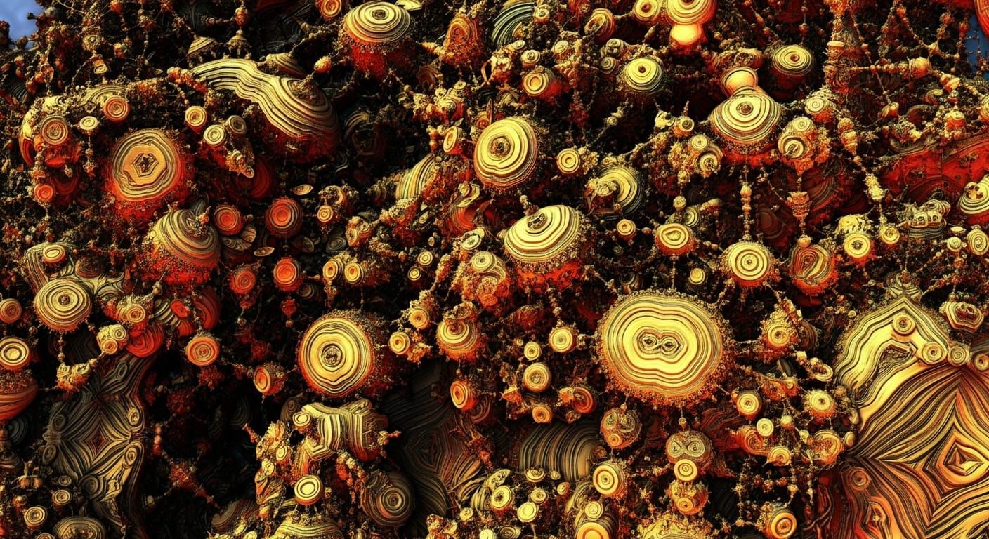 Golden Fractal Tapestry in Cyberpunk Aesthetic