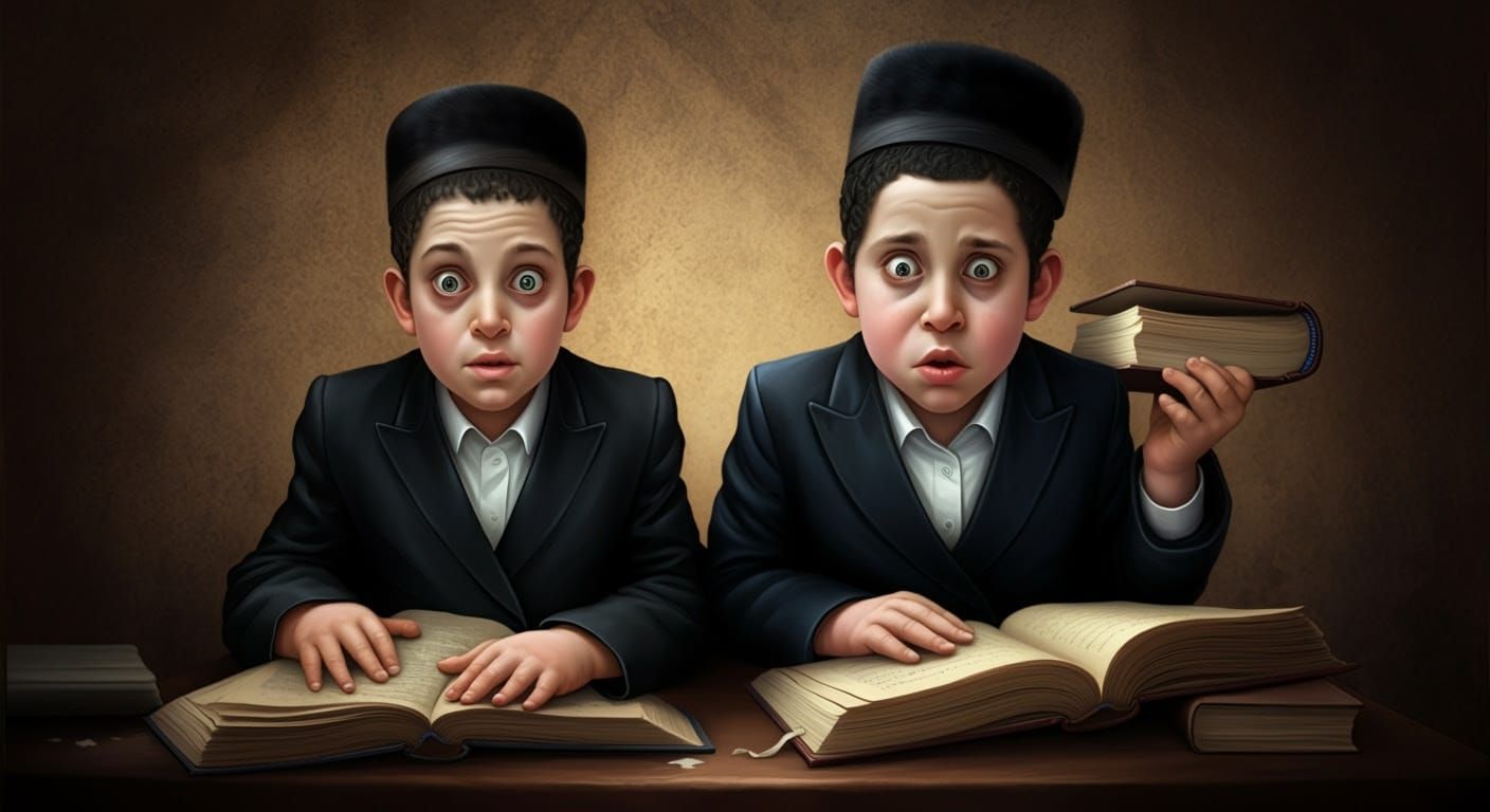 Boys Playing Prank in Yeshiva, Comic Style Illustration