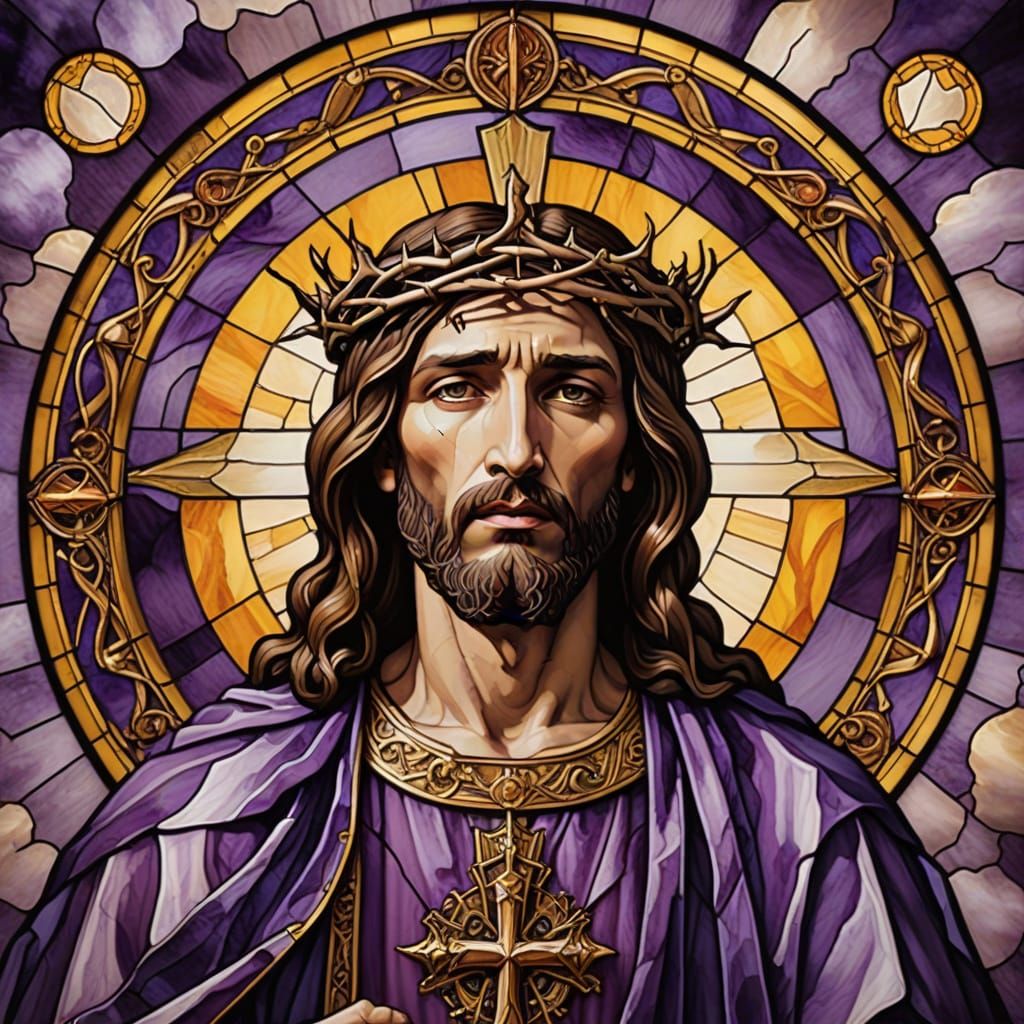 Jesus in a Crown of Thorns, Stained Glass Masterpiece