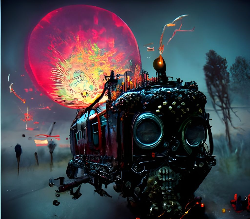 Solar-Punk War Train in Electron Tube-Punk Style