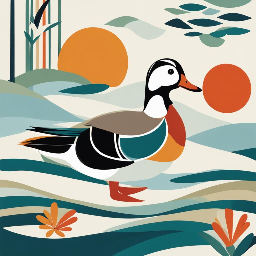 Abstract Mandarin Duck in Minimalist Style