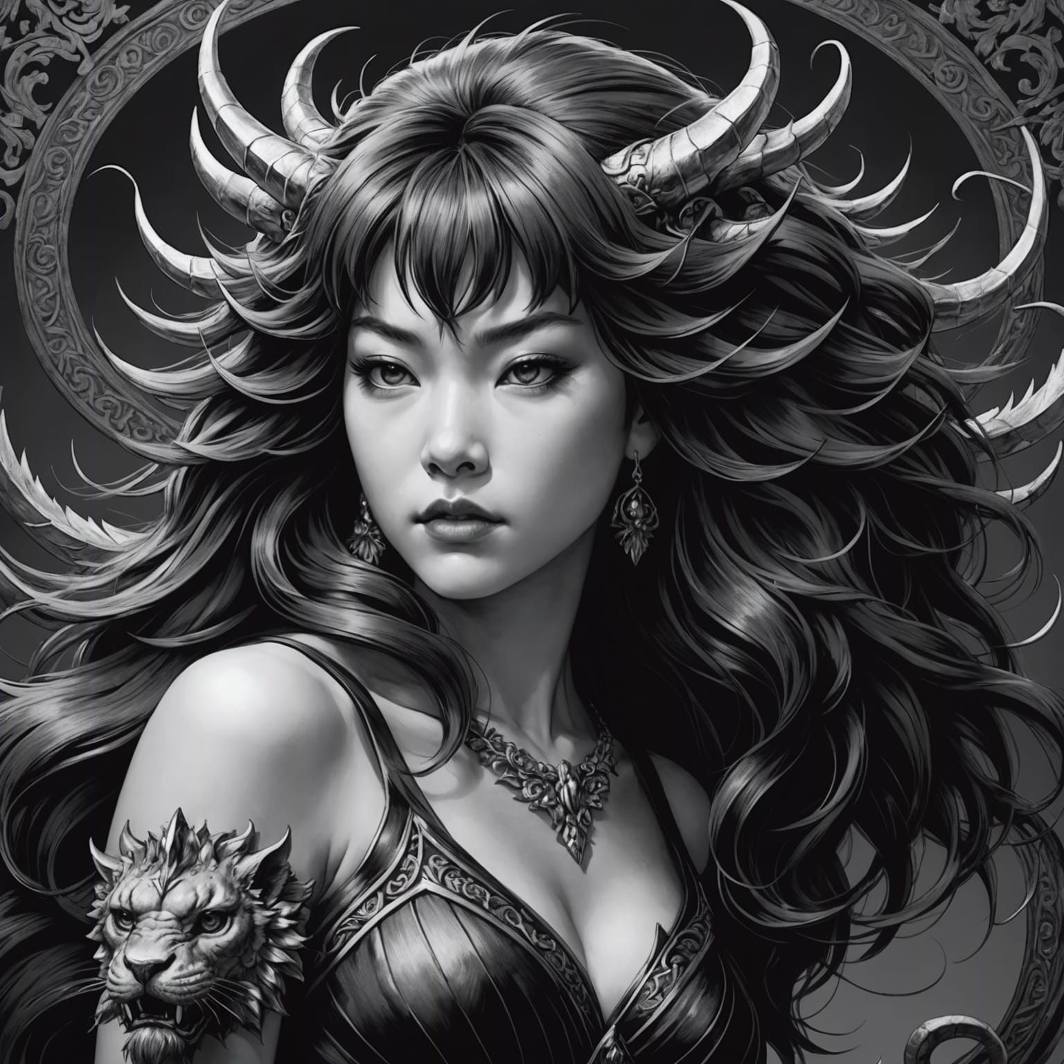 Manticore Woman in Brushed Charcoal Style