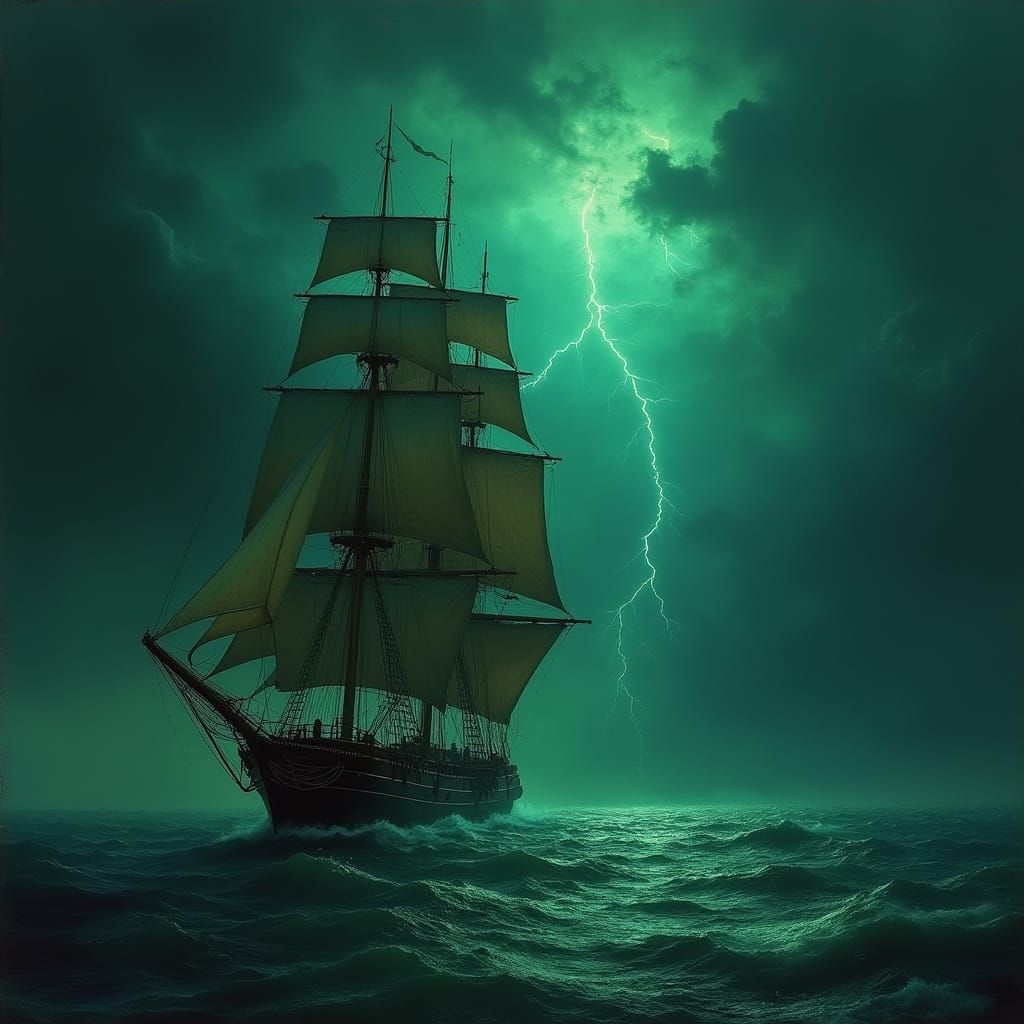 Stormy Seas: Tall Ship in Romantic Style