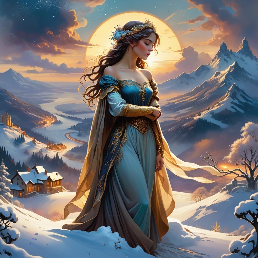 Regal Woman Between Light and Darkness