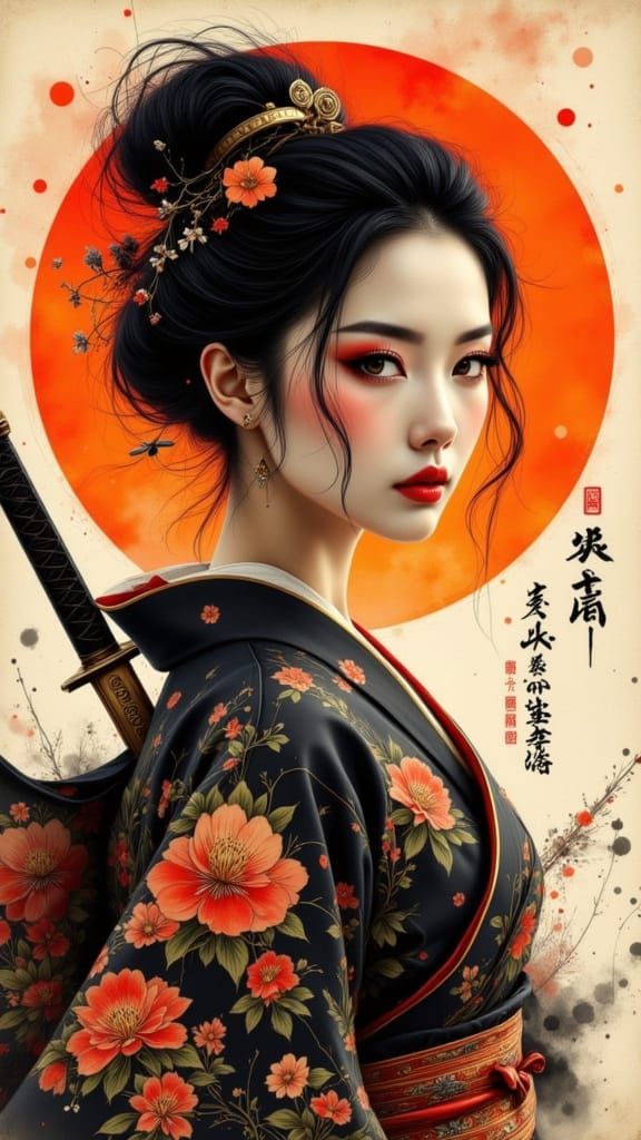 Japanese Warrior Woman Digital Painting