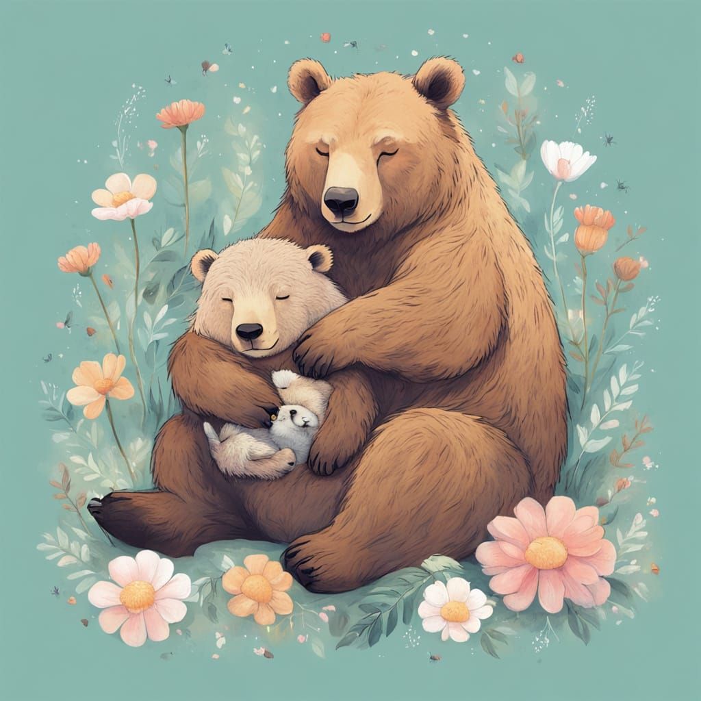 Gentle Bear Sleeps with Capybara Friend in Soft Pastel Light