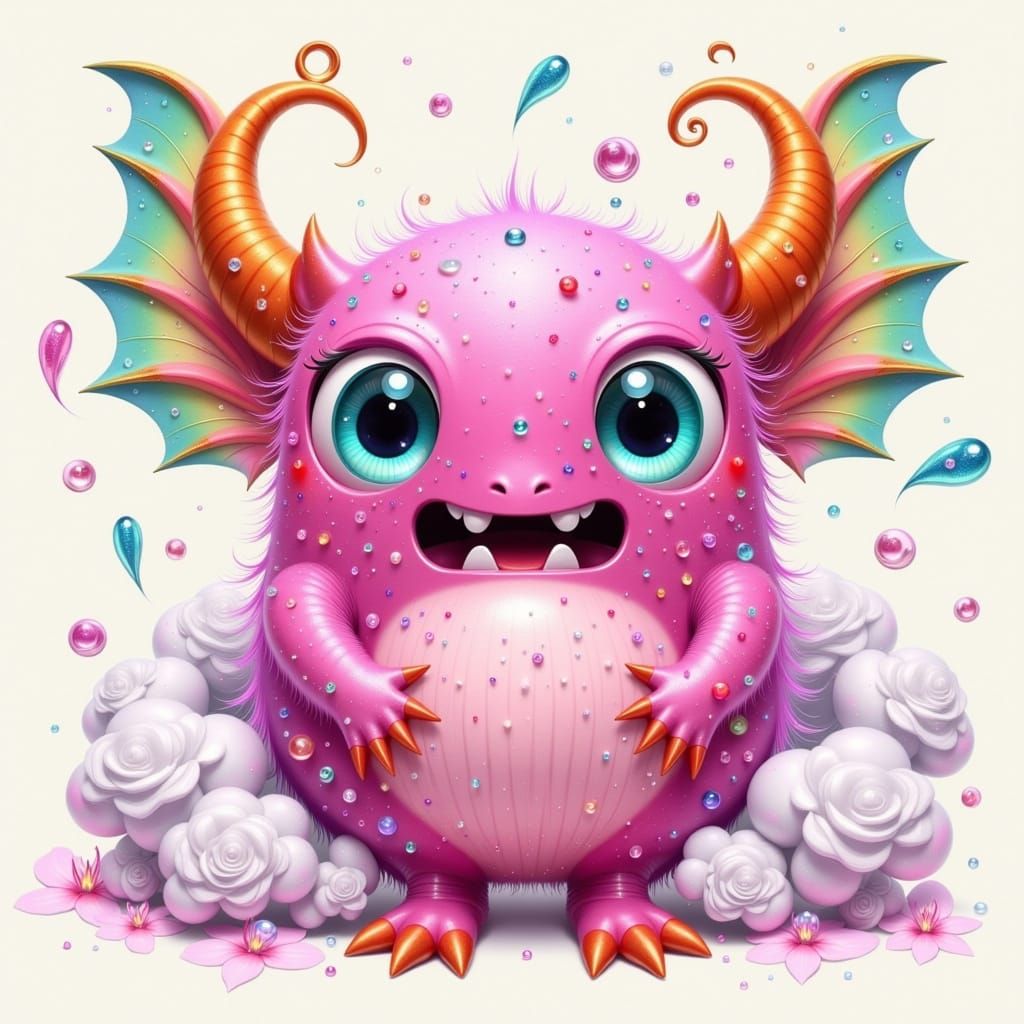 Surreal Fuchsia Fae with Playful Grin in Whimsical Dreamscap...