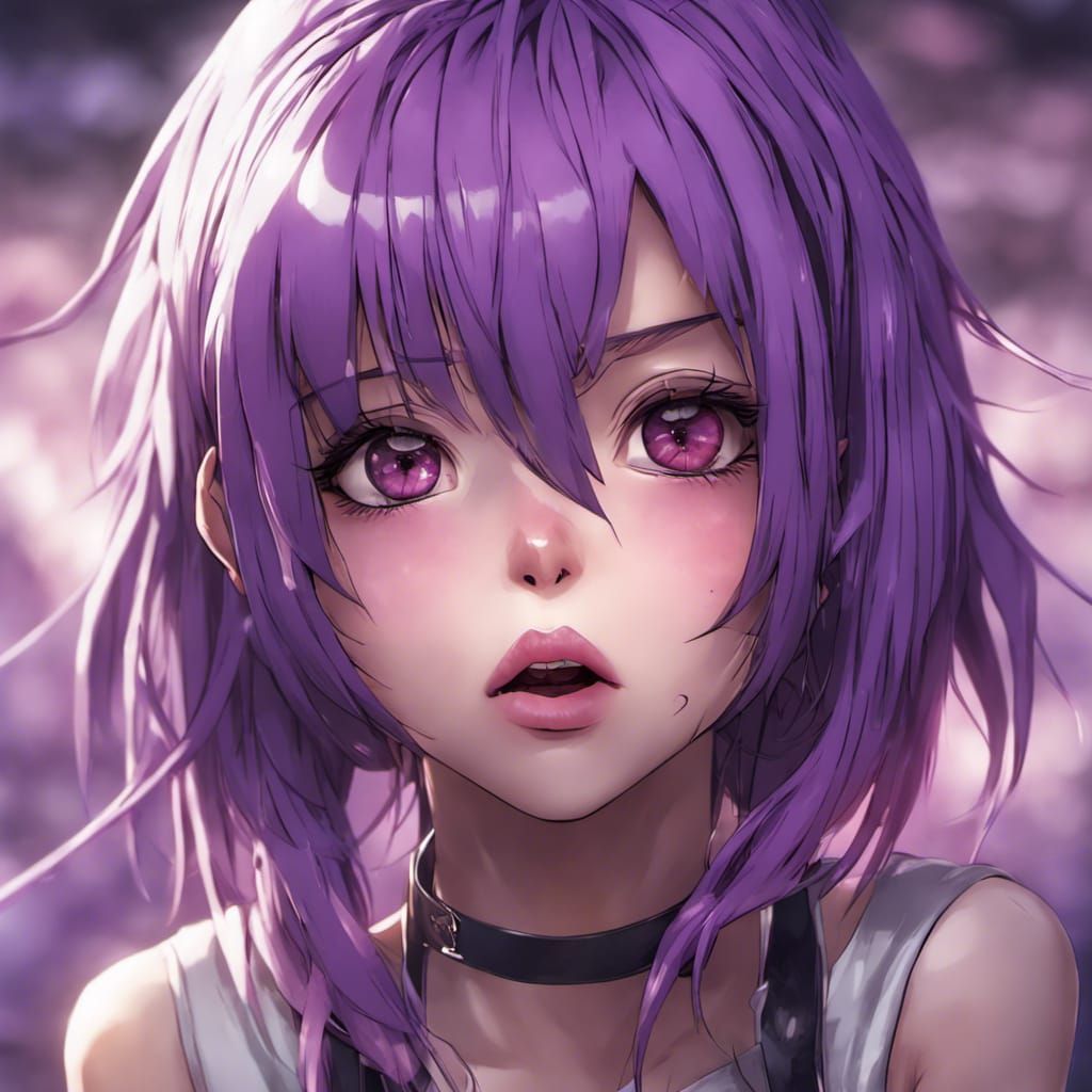 Hyperrealistic Anime Girl Portrait with Purple Hair