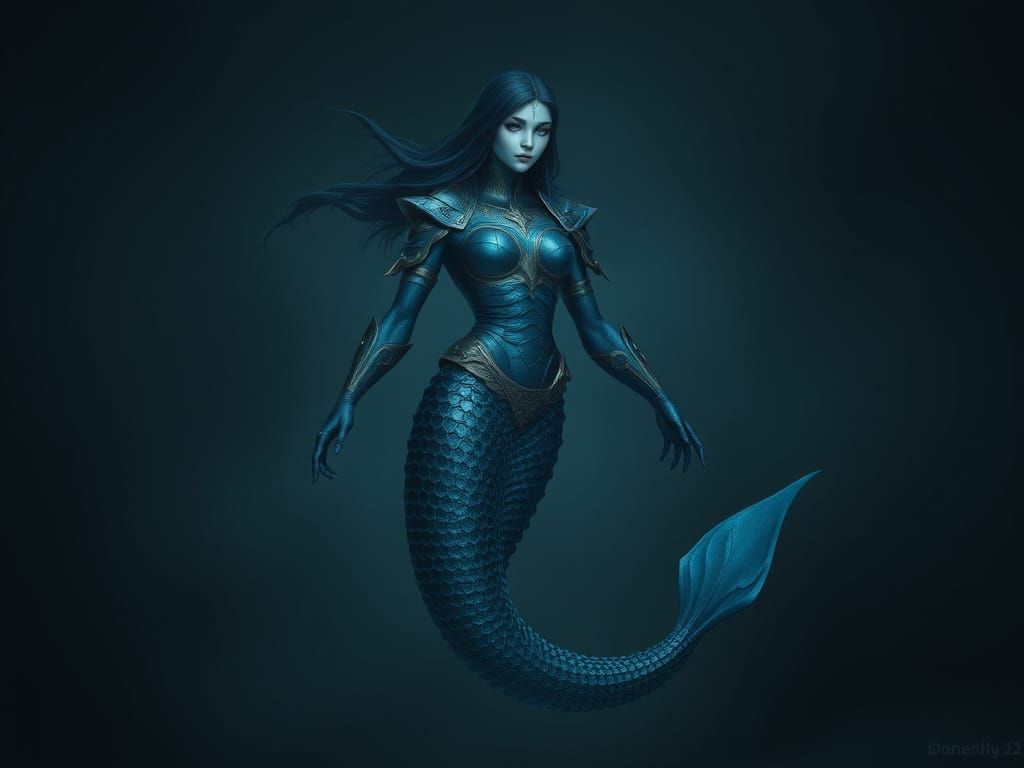 Mythical Sea Creature in Deep Blue Armor