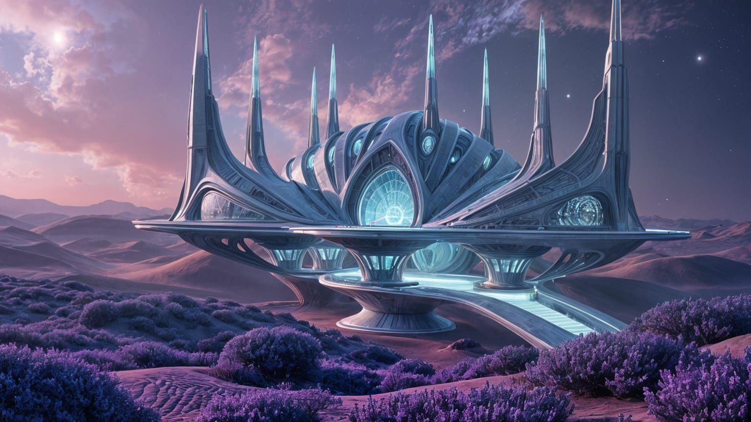 Alien Architectural Masterpiece in Surreal Landscape