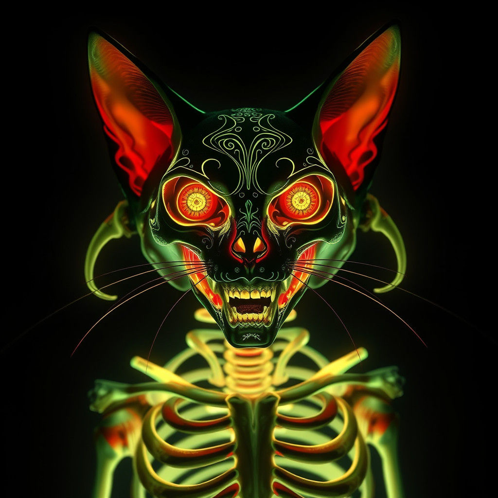 Eldritch Skeleton Cat in Art Nouveau Style