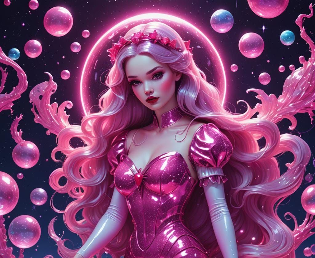 Snow White Space Mermaid with Pink Sparkles