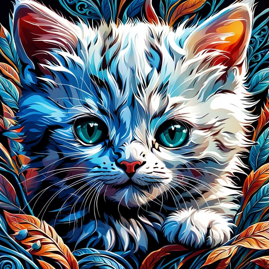 Abstract Baby Kittens in Complementary Colors