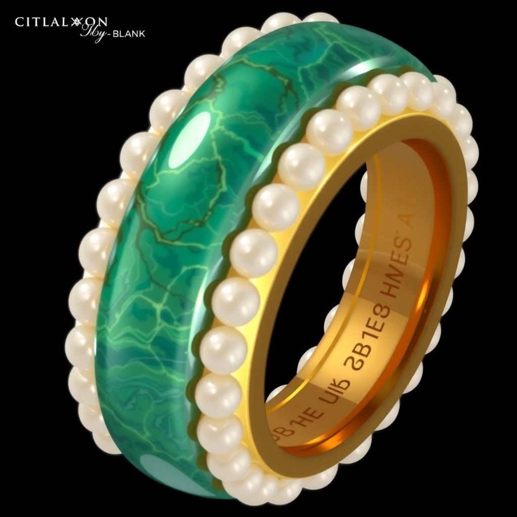 Ornate Jade Ring with Pearls in Anime Style