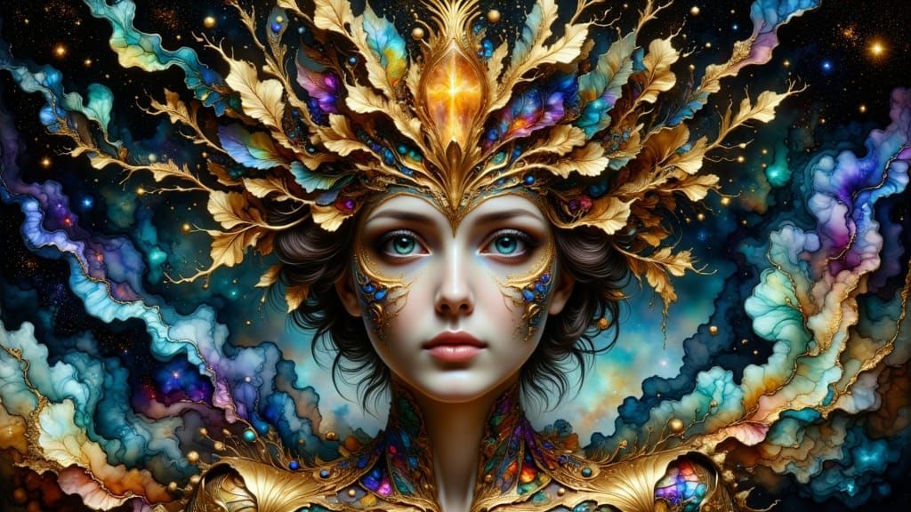 Girl's Head Enveloped in Whimsical Books and Starry Swirls