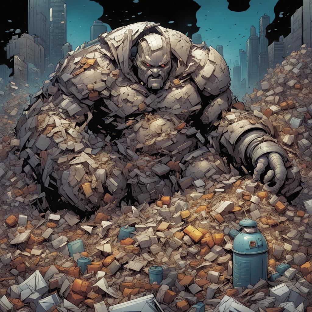 Trash Golem in Comic Book Art Style
