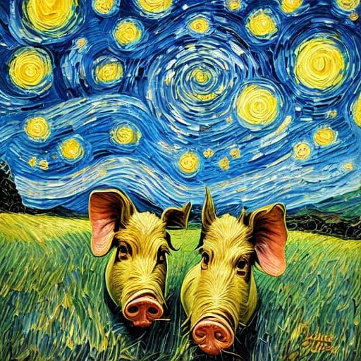 Pigs Portrait in Van Gogh Style