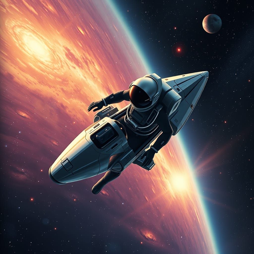 Spacecraft Navigates a Starry Galaxy in a Futuristic Aesthet...