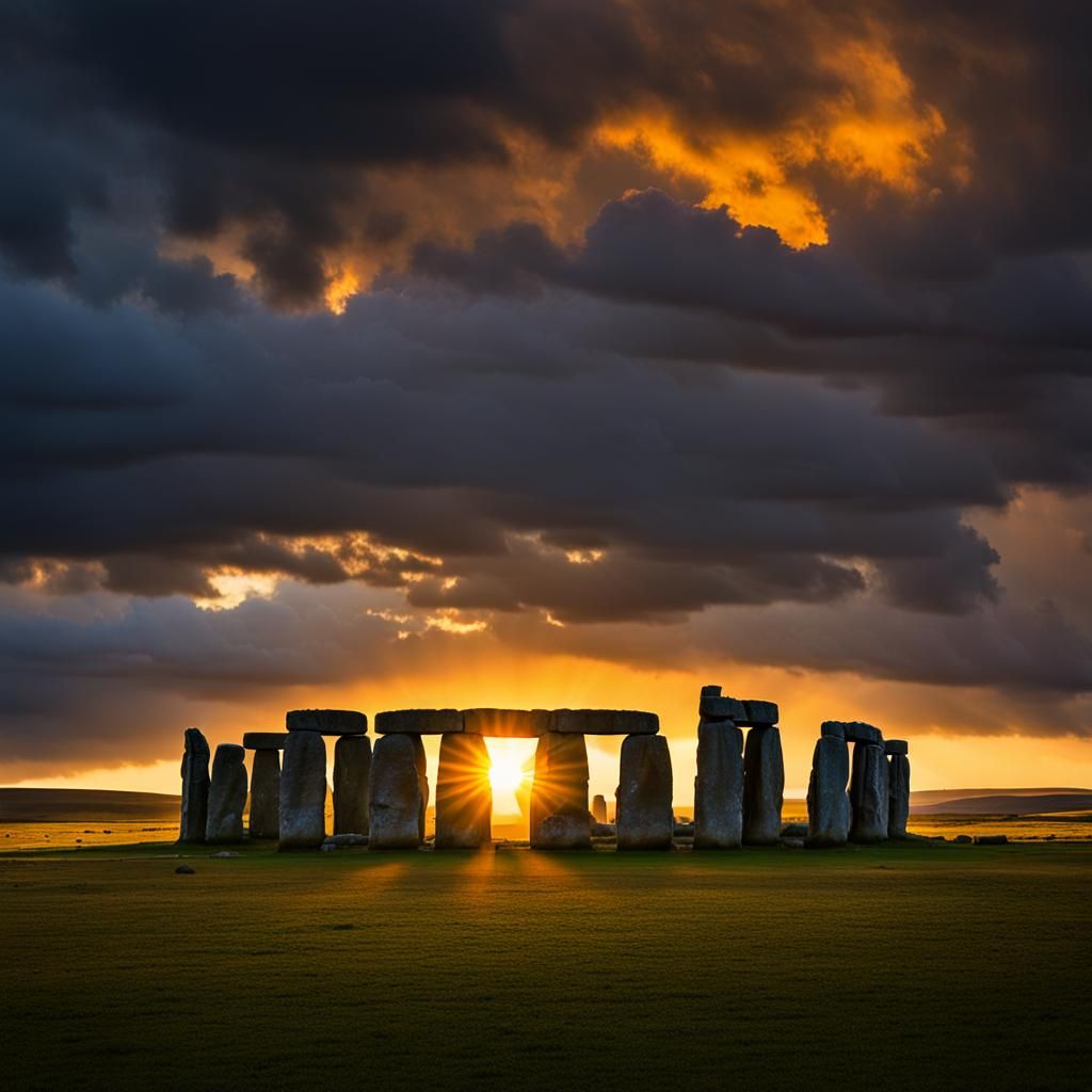 Stonehenge Sunset Panorama in Dramatic Style
