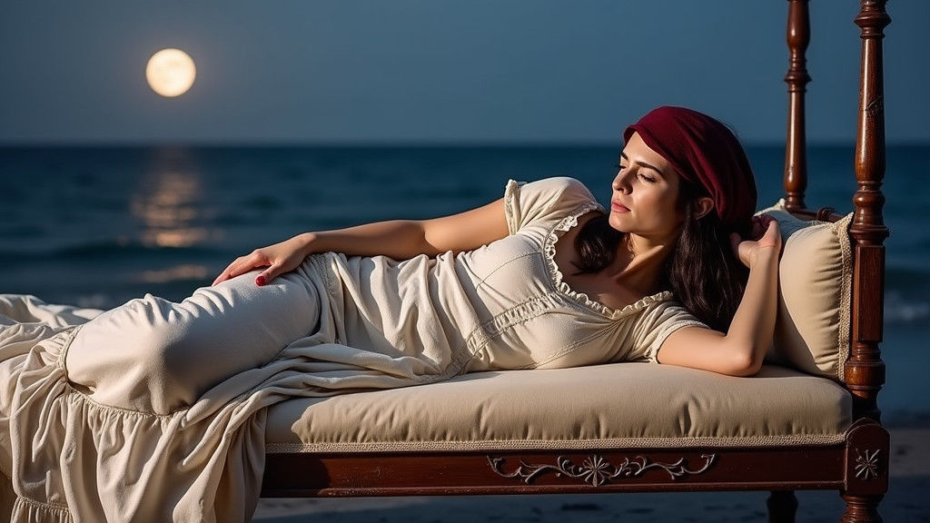 Woman on Antique Divan in Pre-Raphaelite Style